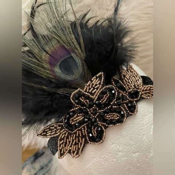 1920s Flapper Headpiece Costume Halloween Black  OSFM - Picture 3 of 3